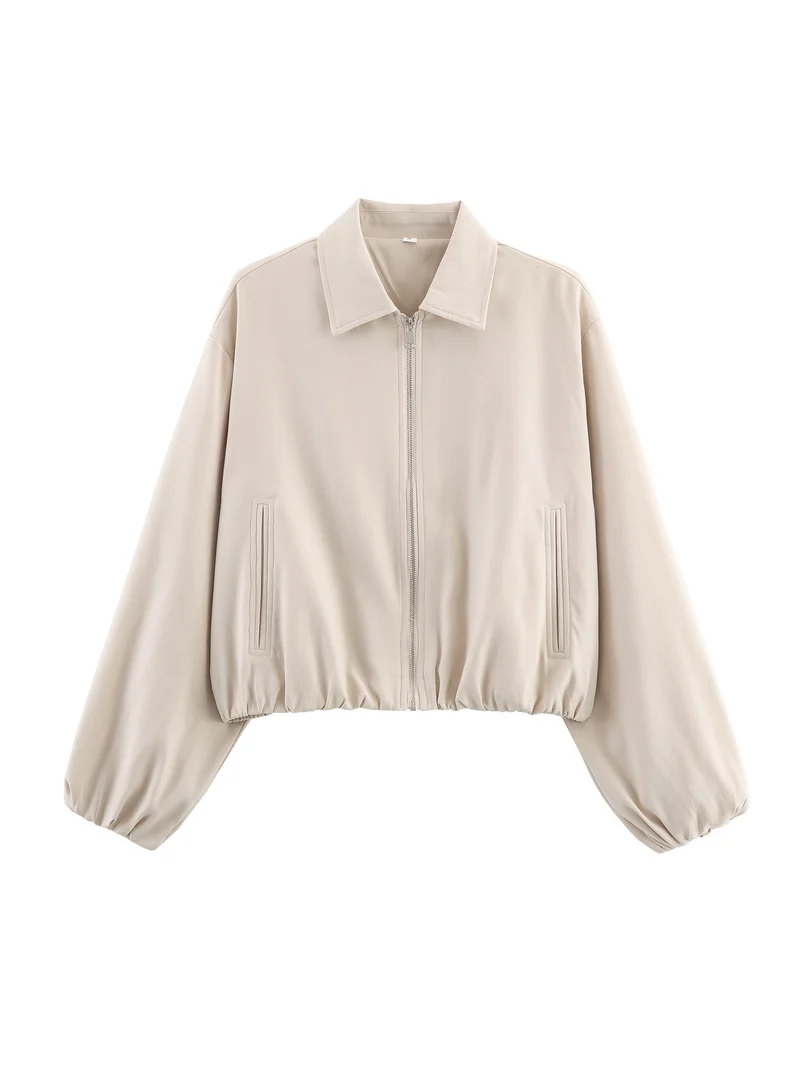 Damen Kurzjacke im Harrington‑Stil mit Polka‑Dot‑Muster, Ballonärmeln und elastischem Saum Drune