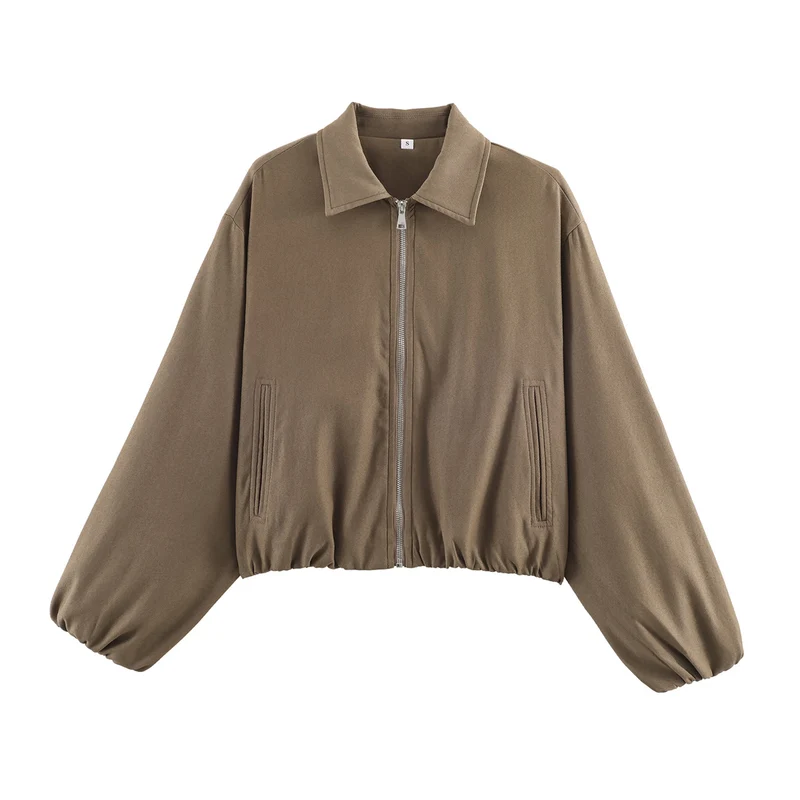 Damen Kurzjacke im Harrington‑Stil mit Polka‑Dot‑Muster, Ballonärmeln und elastischem Saum Drune