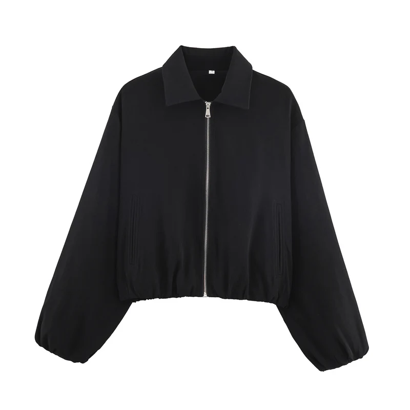 Damen Kurzjacke im Harrington‑Stil mit Polka‑Dot‑Muster, Ballonärmeln und elastischem Saum Drune