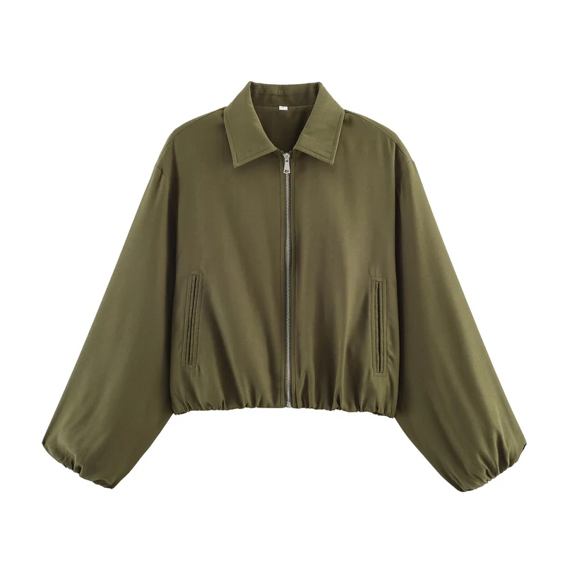 Damen Kurzjacke im Harrington‑Stil mit Polka‑Dot‑Muster, Ballonärmeln und elastischem Saum Drune