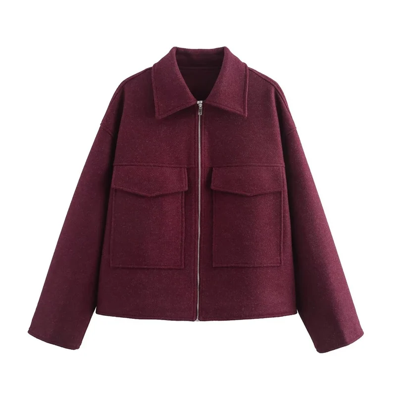 Damen Kurzjacke aus Wollmix mit großen Pattentaschen und durchgehendem Reißverschluss Drune