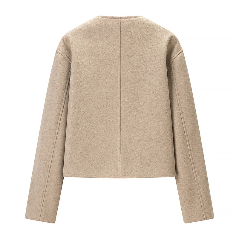 Damen Kurzgeschnittene Woll-Boxyjacke mit asymmetrischer Knopfleiste Drune
