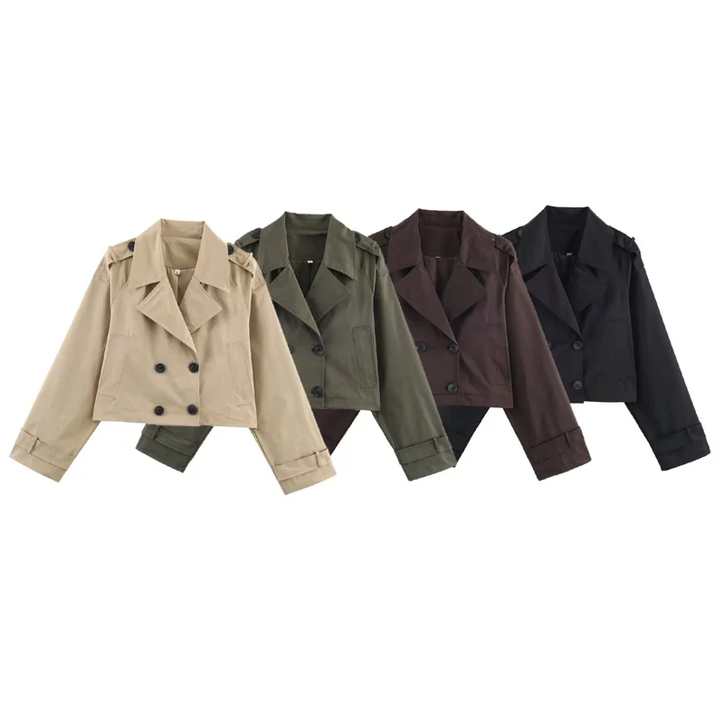 Damen Kurzgeschnittene Trenchjacke im Boxy‑Schnitt mit Doppelreiher und Schulterriegeln Drune