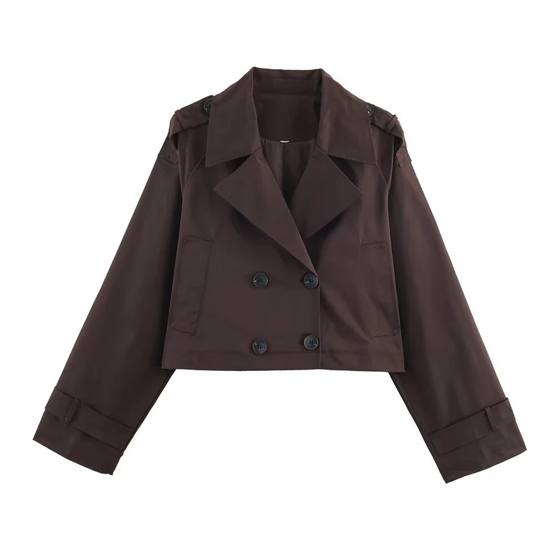 Damen Kurzgeschnittene Trenchjacke im Boxy‑Schnitt mit Doppelreiher und Schulterriegeln Drune