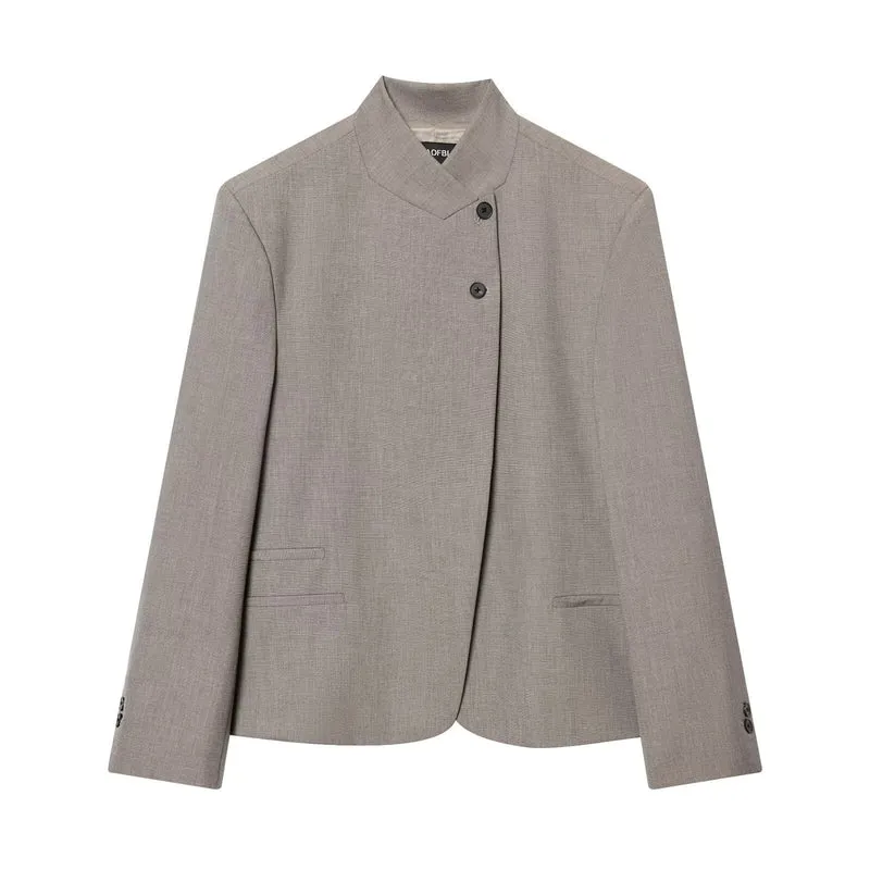 Damen Kurzer taillierter Blazer mit Stehkragen und asymmetrischer Knopfleiste Drune