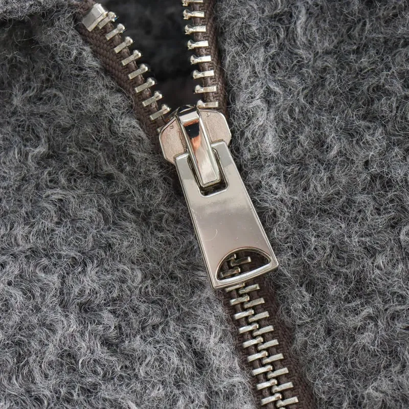 Damen Kurze Wolloptik-Boxyjacke mit Reißverschluss und aufgesetzten Pattentaschen Drune
