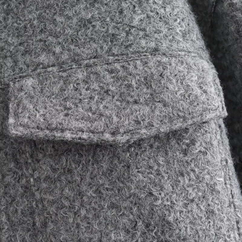 Damen Kurze Wolloptik-Boxyjacke mit Reißverschluss und aufgesetzten Pattentaschen Drune