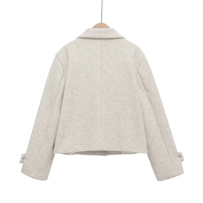 Damen Kurze Wollmischjacke mit Umschlagkragen, Kastenform und verstellbaren Manschetten Drune