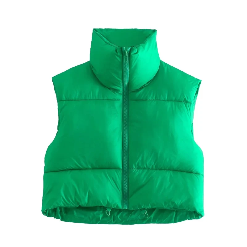 Damen kurze Steppweste mit hohem Stehkragen, leichter Puffer‑Optik und verstellbarem Saum Drune