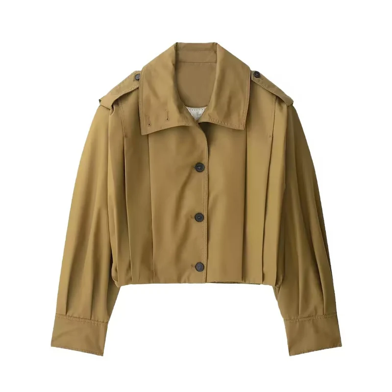 Damen Kurze Oversize-Trenchjacke im Cropped-Schnitt mit Schulterklappen und Plissée-Ärmeln Drune