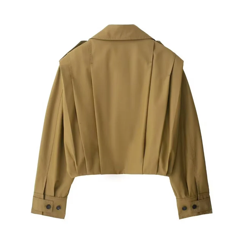 Damen Kurze Oversize-Trenchjacke im Cropped-Schnitt mit Schulterklappen und Plissée-Ärmeln Drune