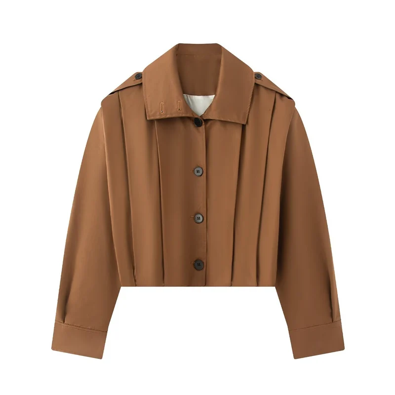 Damen Kurze Oversize-Trenchjacke im Cropped-Schnitt mit Schulterklappen und Plissée-Ärmeln Drune