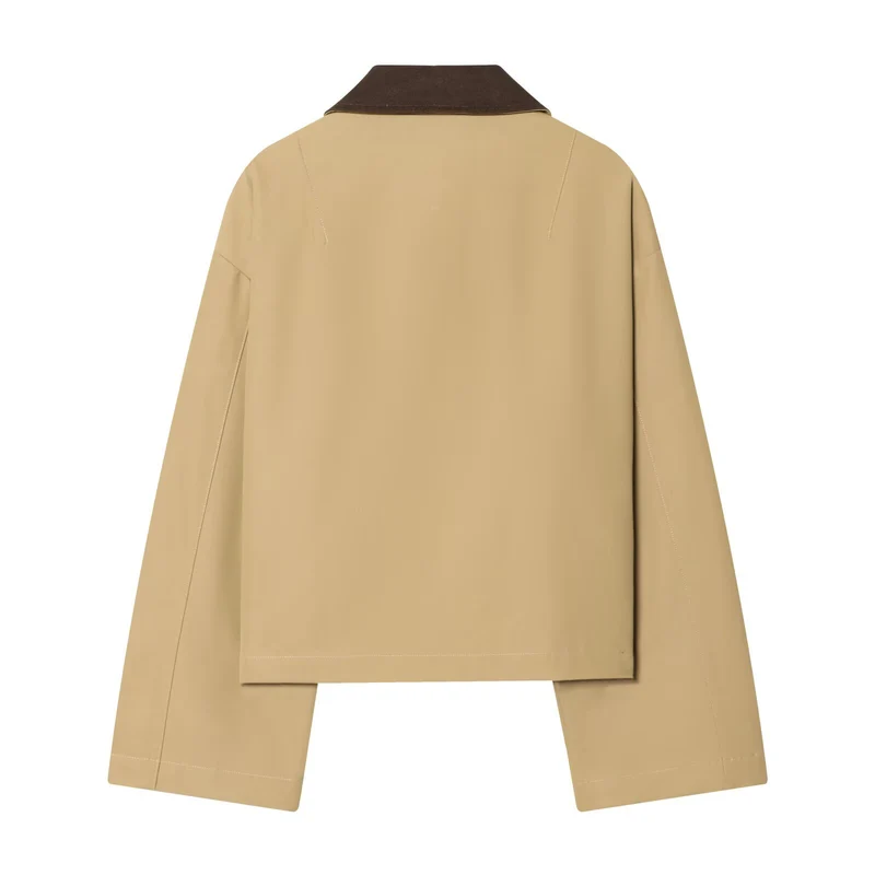 Damen Kurze Oversize-Harringtonjacke mit Kontrastkragen und aufgesetzten Taschen Drune