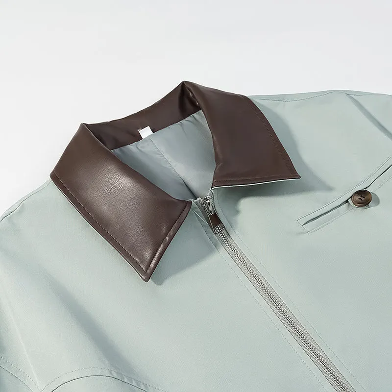 Damen Kurze Lederoptik-Blousonjacke mit Kontrastkragen und Reißverschluss Drune