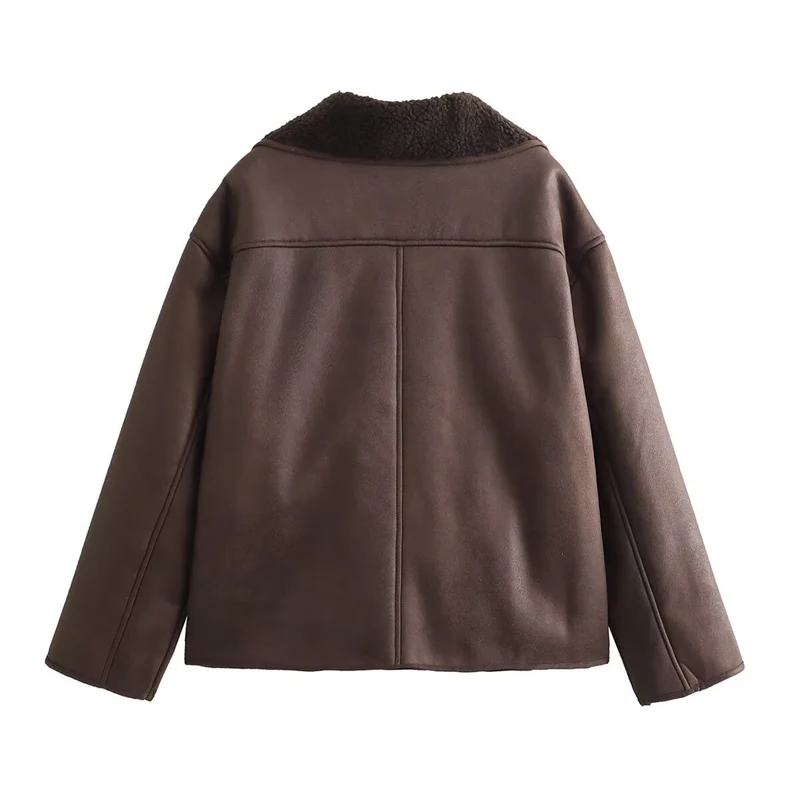 Damen Kurze Lammfelloptik Fliegerjacke mit Teddyfutter und Knopfleiste Drune