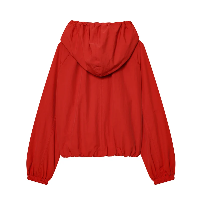 Damen Kurze Kapuzen-Windjacke mit Tunnelzug und Reißverschluss Drune