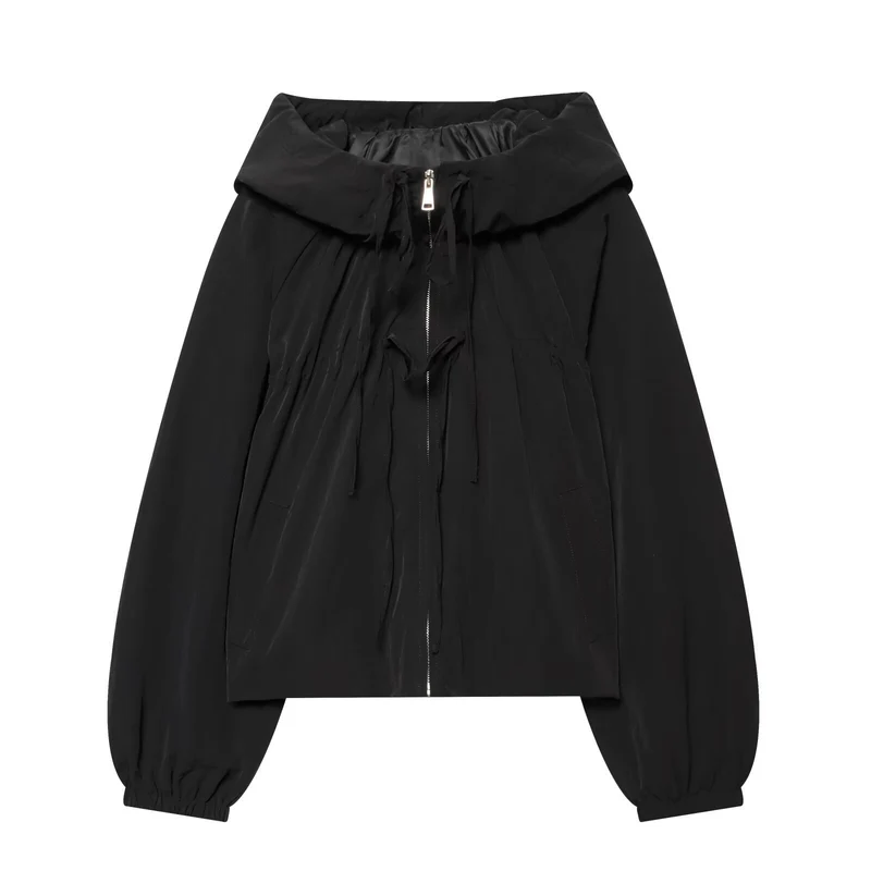 Damen Kurze Kapuzen-Windjacke mit Tunnelzug und Reißverschluss Drune
