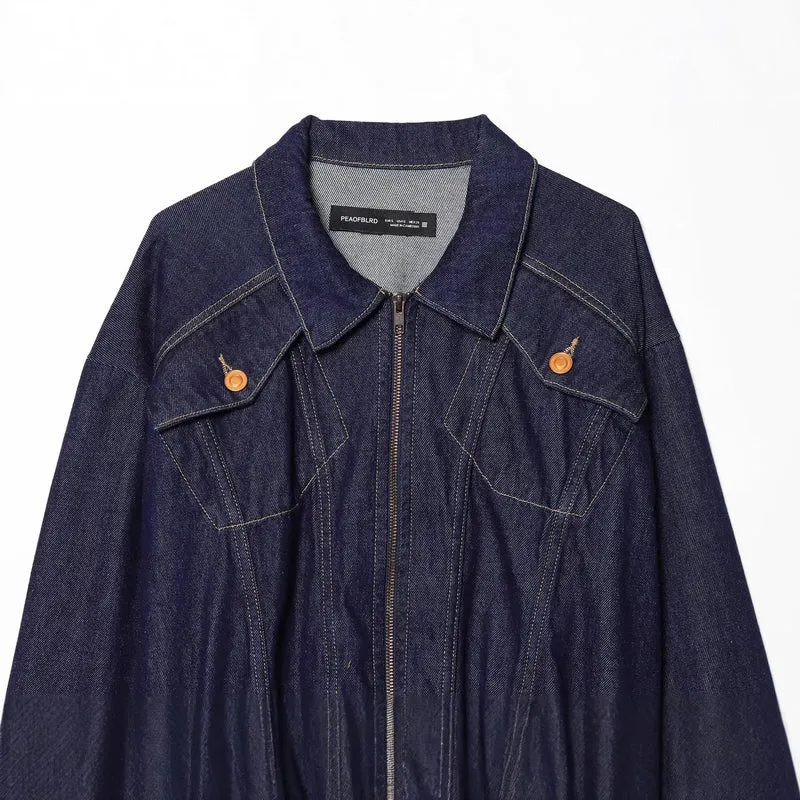 Damen Kurze Jeansjacke mit Reißverschluss, taillierter Kordelraffung und Western‑Details Drune