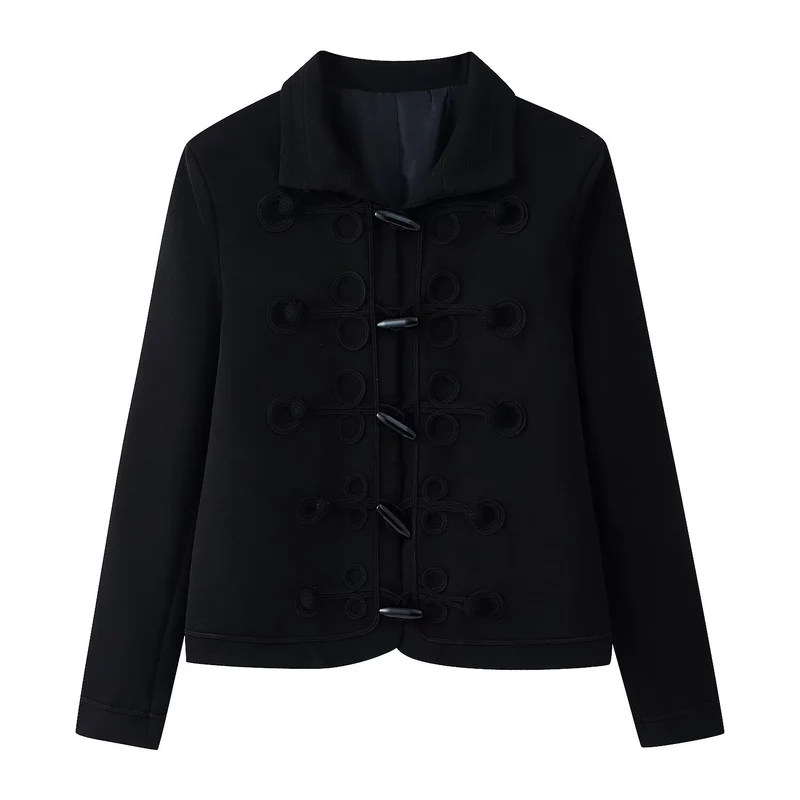 Damen Kurze Jacke mit Froschverschlüssen und Stehkragen Drune