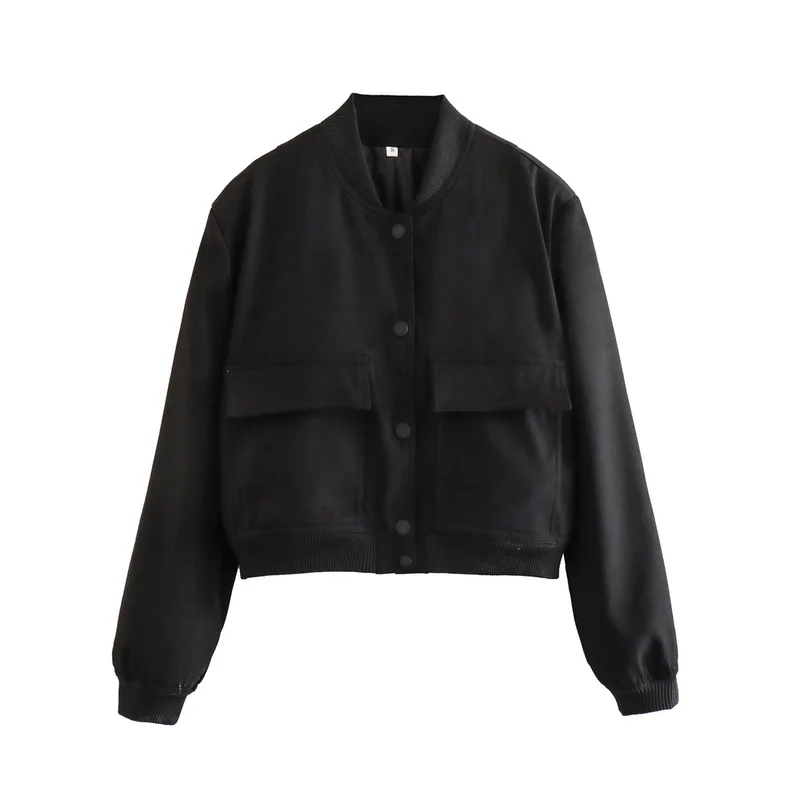 Damen kurze Bomberjacke mit Leopardenprint, Rippbündchen & Pattentaschen Drune
