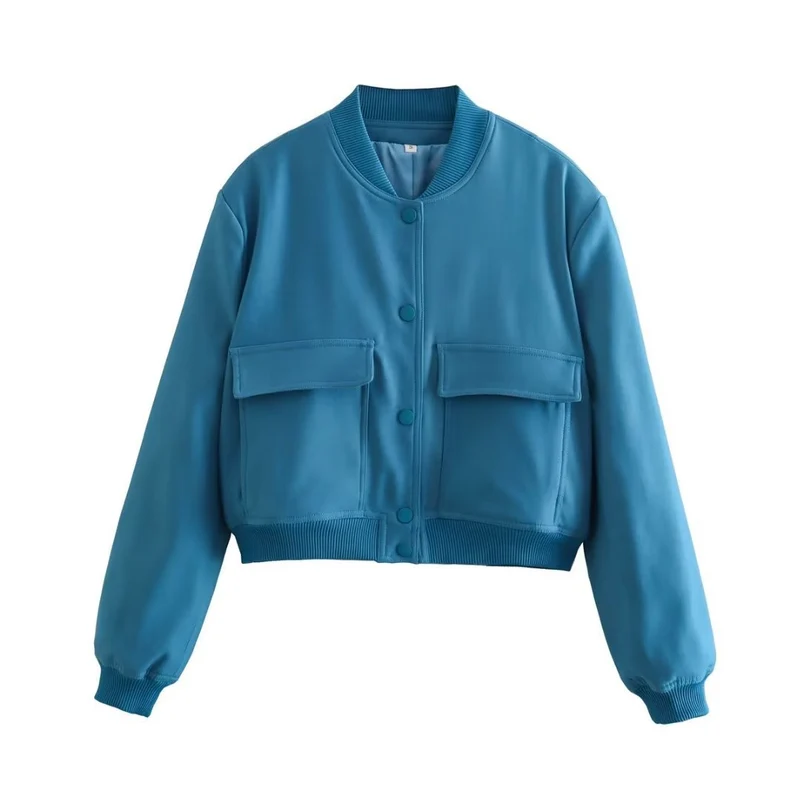 Damen kurze Bomberjacke mit Leopardenprint, Rippbündchen & Pattentaschen Drune