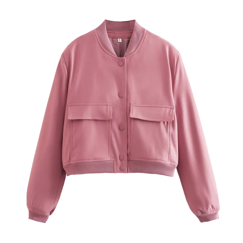 Damen kurze Bomberjacke mit Leopardenprint, Rippbündchen & Pattentaschen Drune