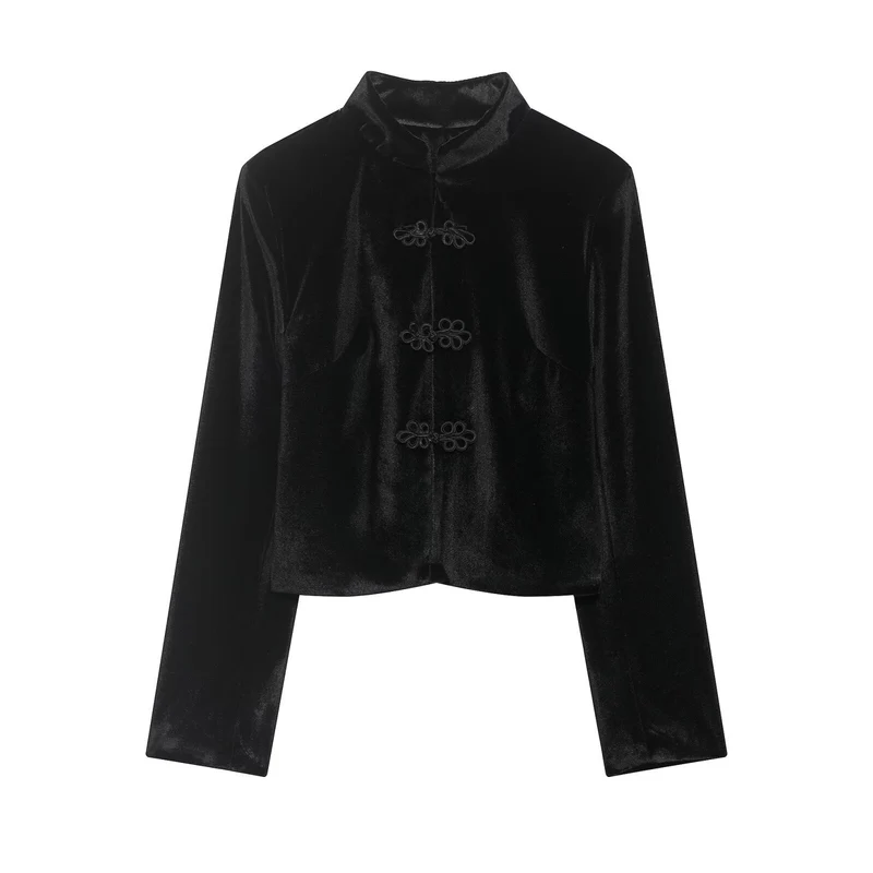 Damen Kurze Blazerjacke mit Stehkragen und Knotenverschlüssen Drune
