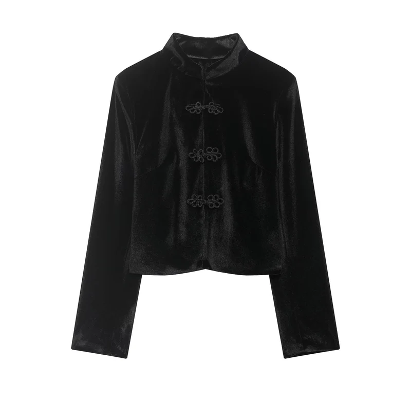 Damen Kurze Blazerjacke mit Stehkragen und Knotenverschlüssen Drune