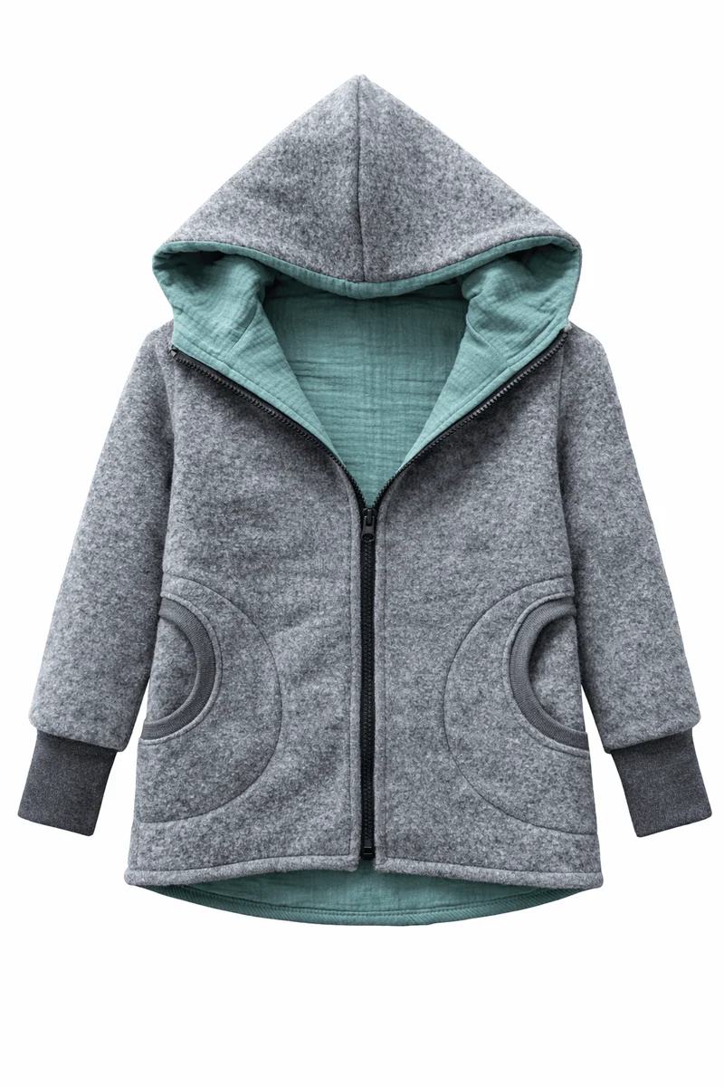 Merinofleece Jacke Kinder Kletterkind Grau / Eukalyptus