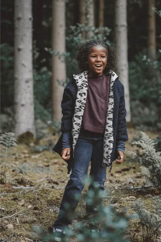 Wollwalkjacke Kinder Anthrazit mit Leo Teddyfell