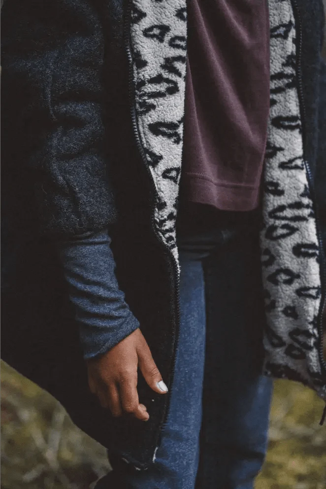 Wollwalkjacke Kinder Anthrazit mit Leo Teddyfell