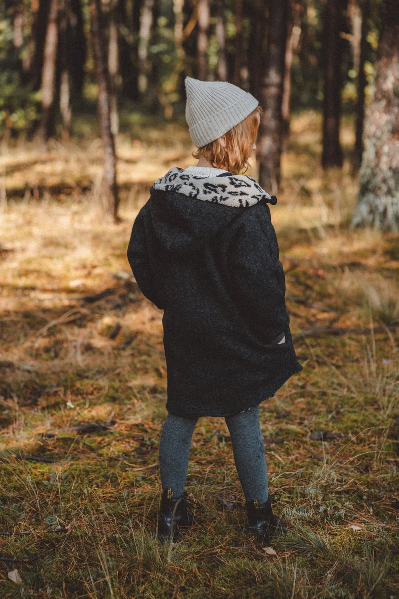 Wollwalkjacke Kinder Anthrazit mit Leo Teddyfell