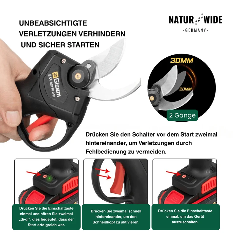 Elektrische Akku-Astschere – 30mm Schnittstärke (2 Akkus)
