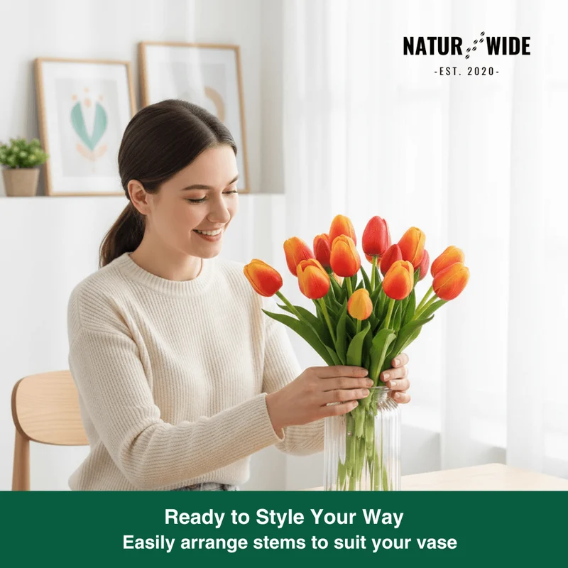 5-Piece Bundle Artificial Tulips – Realistic Faux Flowers