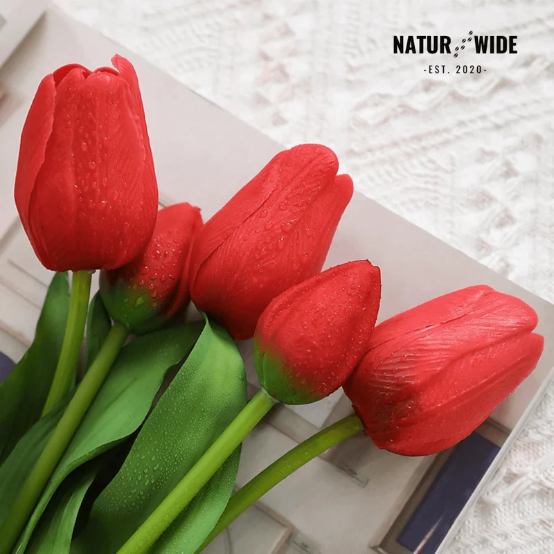 5-Piece Bundle Artificial Tulips – Realistic Faux Flowers