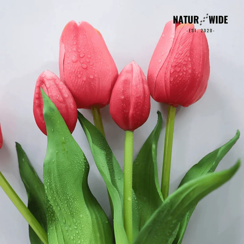 5-Piece Bundle Artificial Tulips – Realistic Faux Flowers