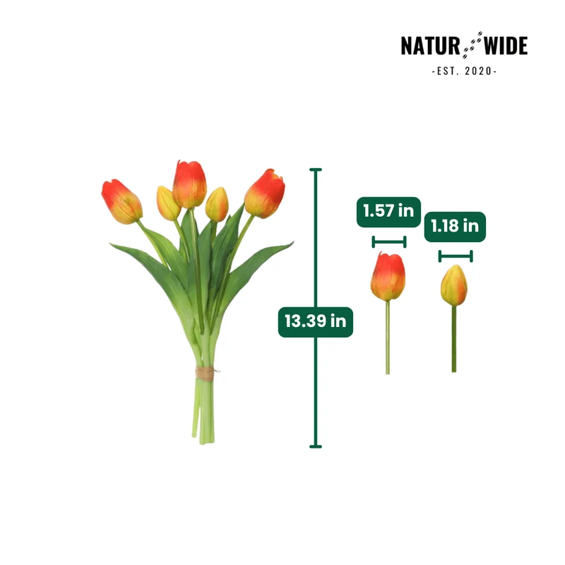 5-Piece Bundle Artificial Tulips – Realistic Faux Flowers
