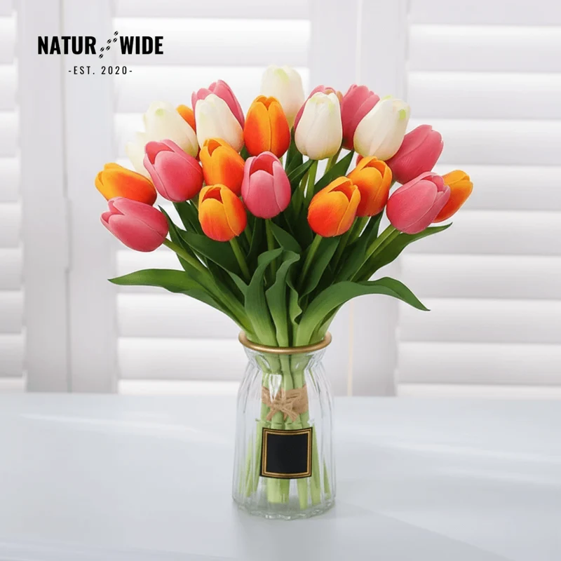 5-Piece Bundle Artificial Tulips – Realistic Faux Flowers
