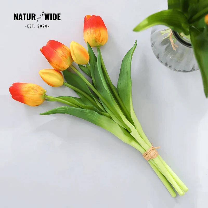 5-Piece Bundle Artificial Tulips – Realistic Faux Flowers