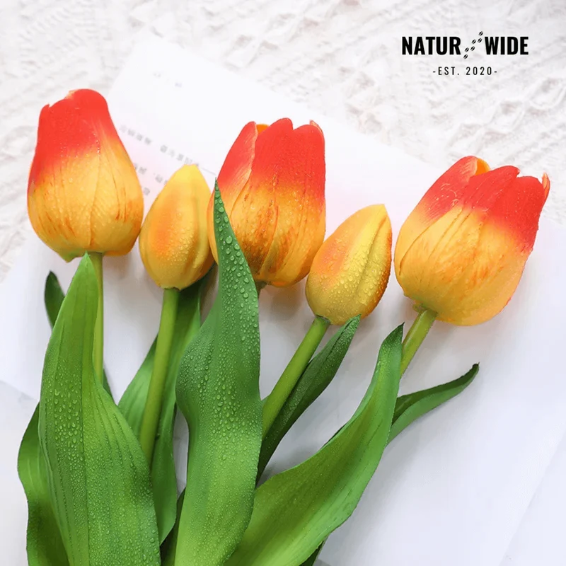 5-Piece Bundle Artificial Tulips – Realistic Faux Flowers