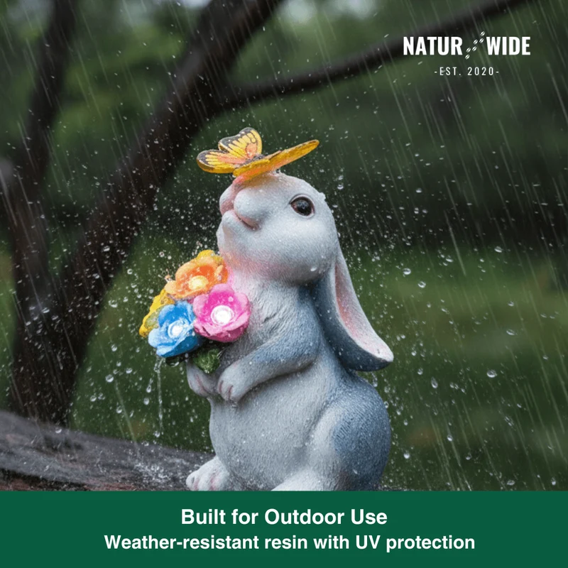Solar Bunny Garden Statue – LED Butterfly Resin Decor