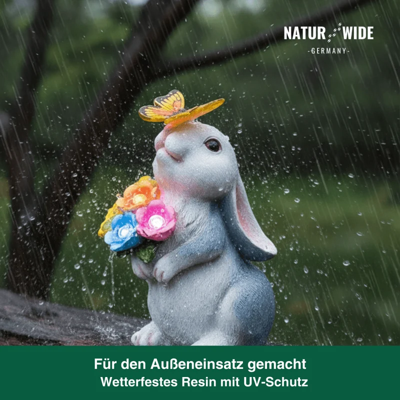 Solar Gartenfigur Hase – Deko Statue mit LED Schmetterling