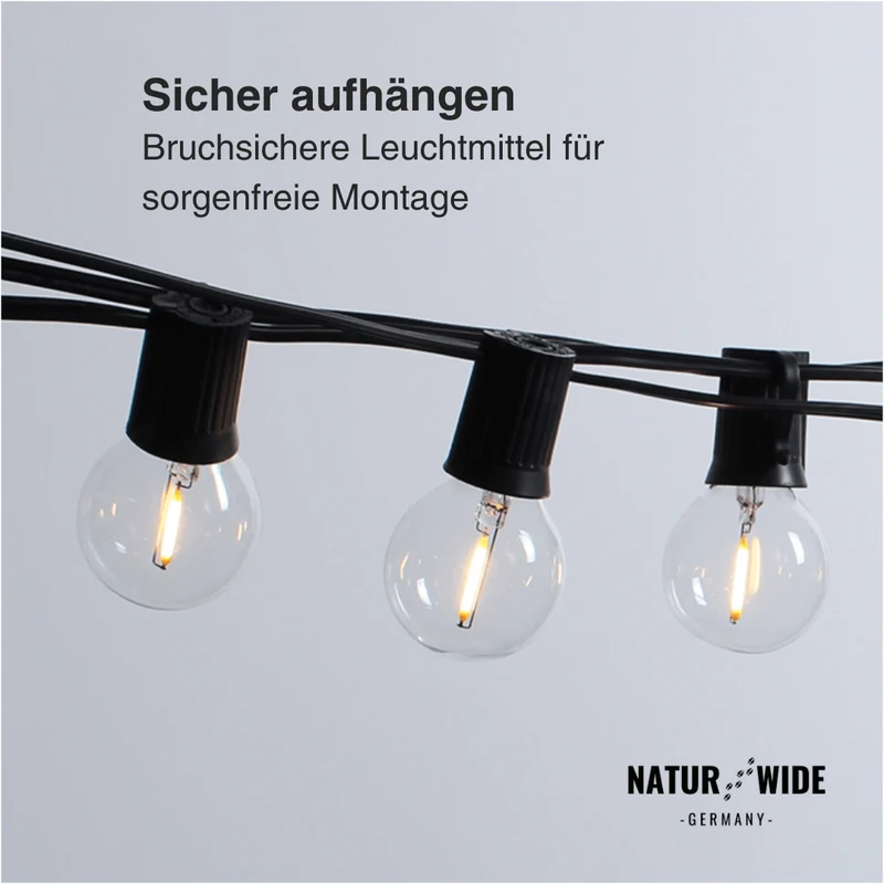 G40 LED Lichterkette Außen – Wetterfest & Bruchfest (Strom)