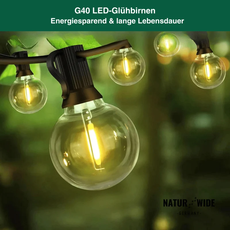G40 LED Lichterkette Außen – Wetterfest & Bruchfest (Strom)