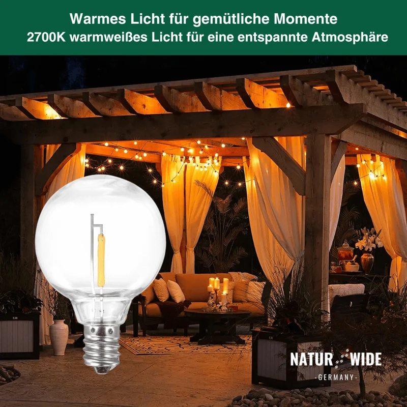 G40 LED Lichterkette Außen – Wetterfest & Bruchfest (Strom)