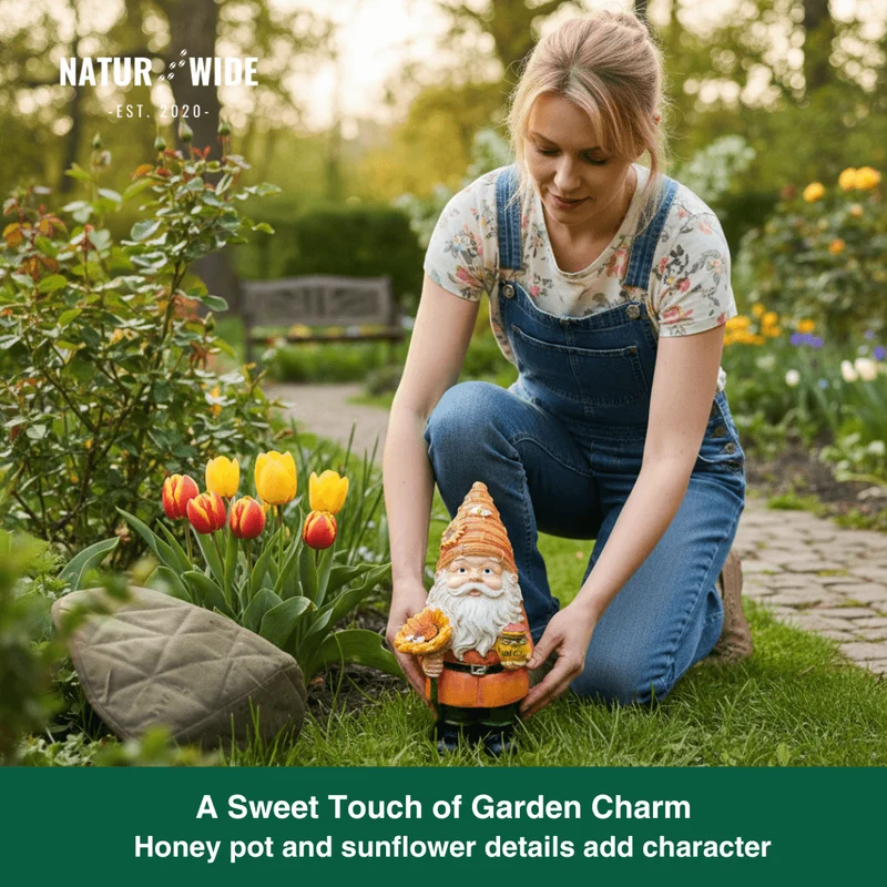Funny Beekeeper Garden Gnome with Sunflower – Resin Statue
