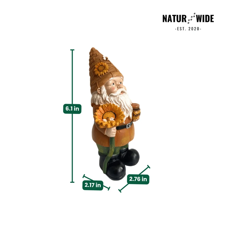 Funny Beekeeper Garden Gnome with Sunflower – Resin Statue