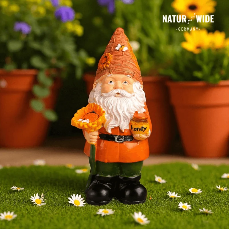 Lustiger Imker-Gartenzwerg mit Sonnenblume – Deko Figur