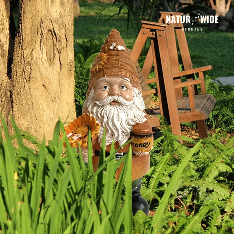Lustiger Imker-Gartenzwerg mit Sonnenblume – Deko Figur