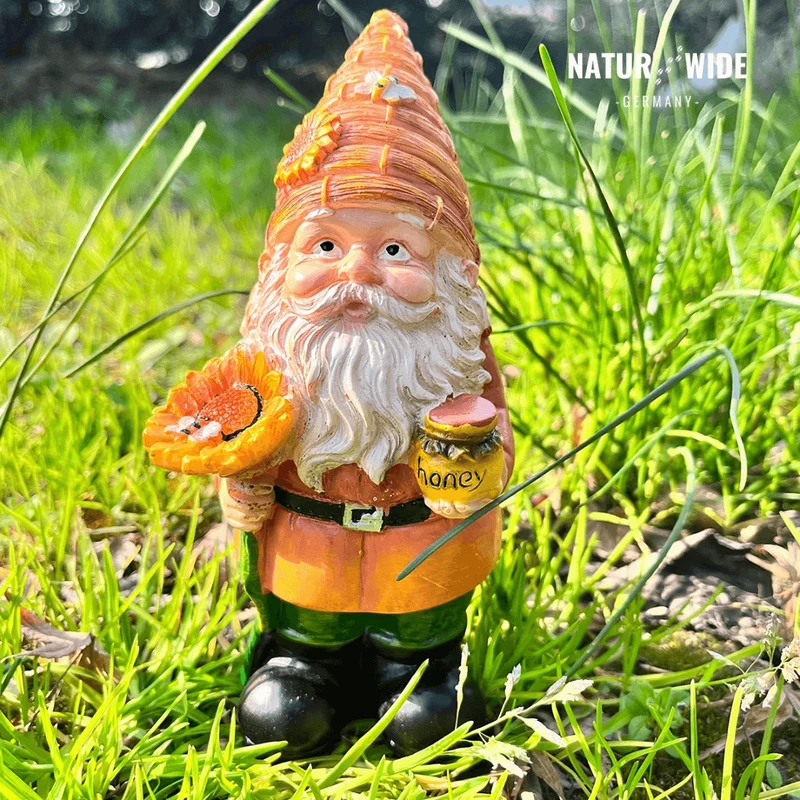 Lustiger Imker-Gartenzwerg mit Sonnenblume – Deko Figur